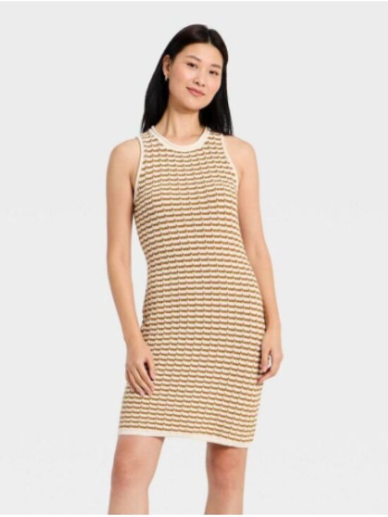 a new day Dresses & Skirts - NWT S brown and white striped sweater mini dress